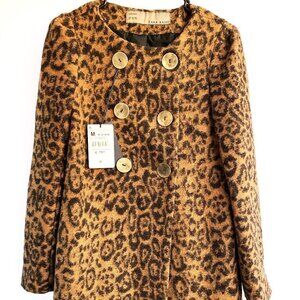 NWT ZARA Jacquard Wool Blend Animal Cheetah Leopard Print Coat  Size M
